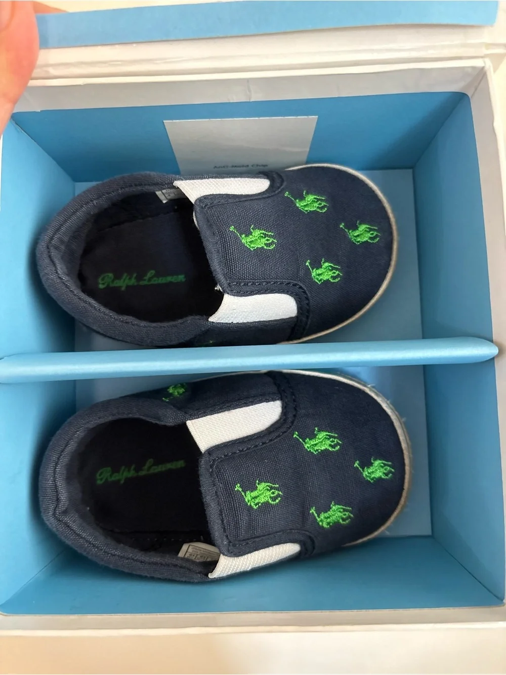 Ralph Lauren Navy & Green Baby Booties size 4